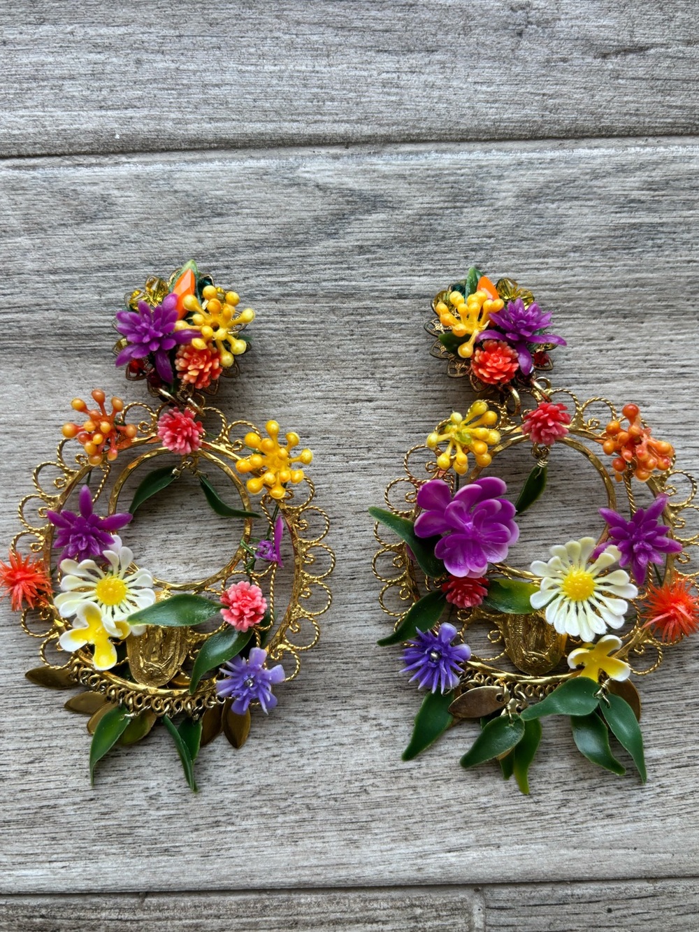 Mercedes Salazar Colorful Floral Statement Earrings - Colombian design handmade